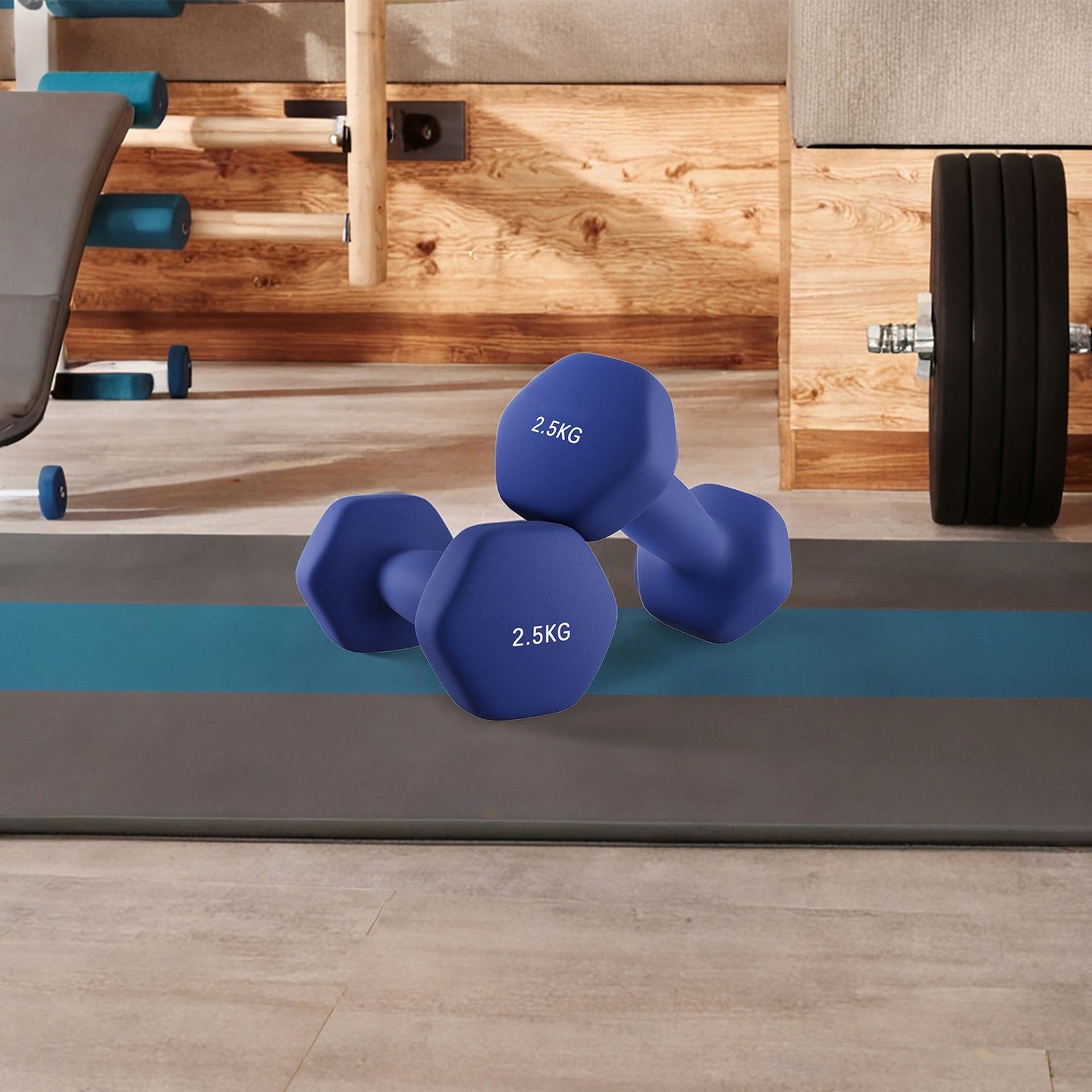 Set of 2 Neoprene Dumbbells – Vinyl Coating – Harbor Blue – Non-Slip Matte Finish, 2 x 2.5 kg