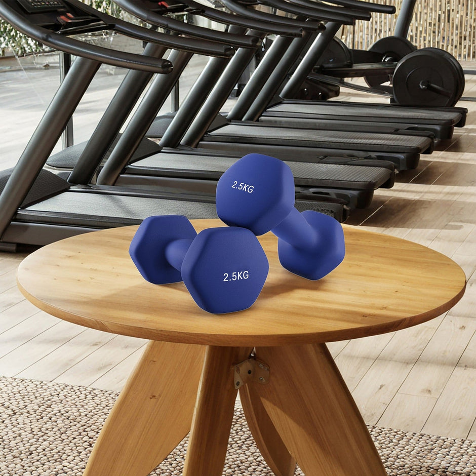 Set of 2 Neoprene Dumbbells – Vinyl Coating – Harbor Blue – Non-Slip Matte Finish, 2 x 2.5 kg
