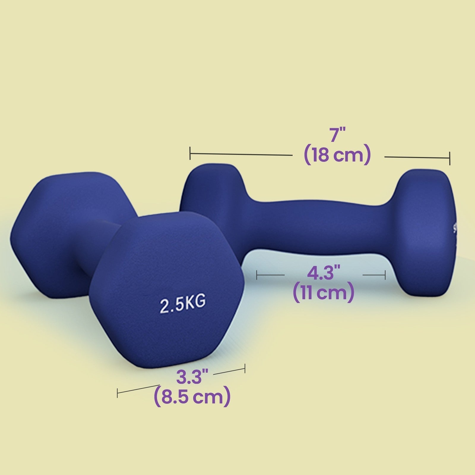 Set of 2 Neoprene Dumbbells – Vinyl Coating – Harbor Blue – Non-Slip Matte Finish, 2 x 2.5 kg