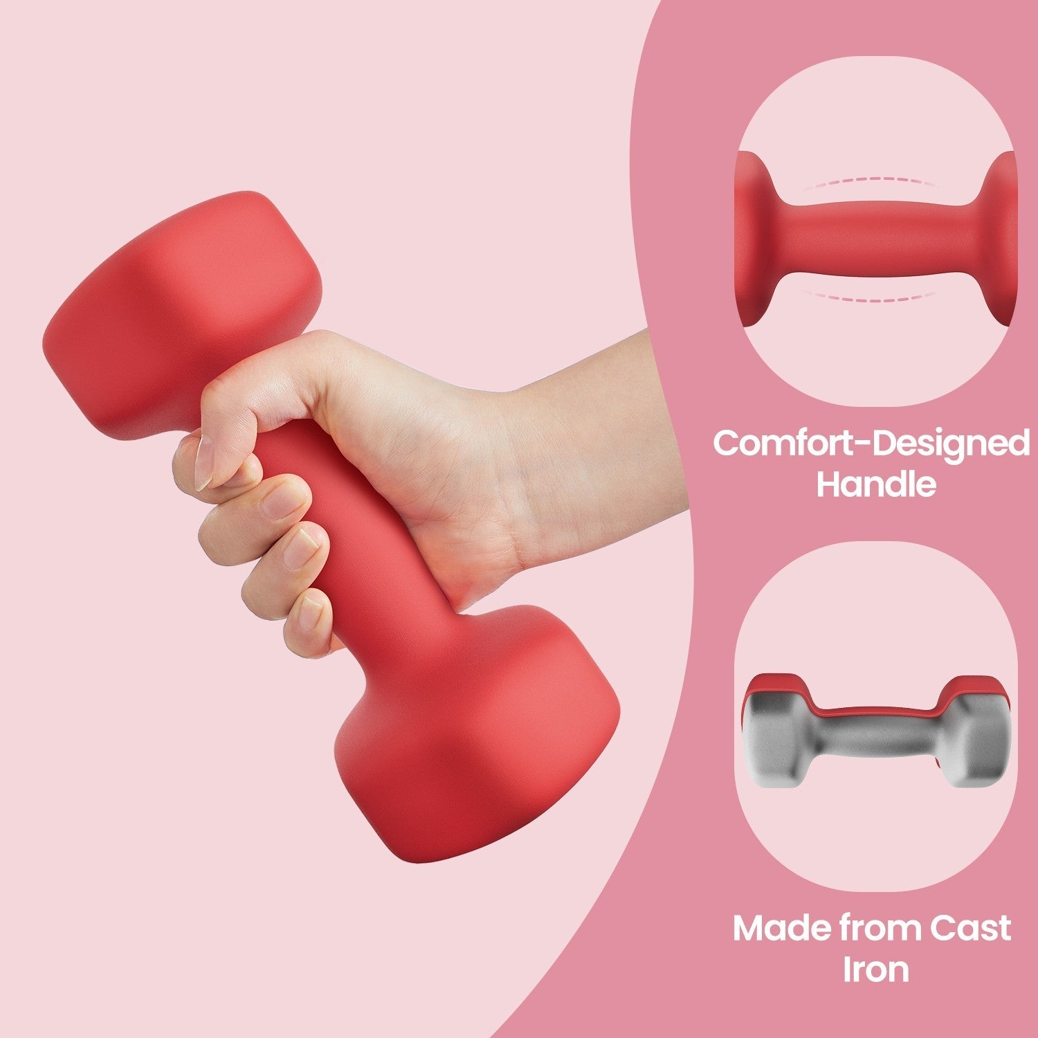 Set of 2 Dumbbells – Neoprene – Red – 3 kg Each with Dumbbell Bars
