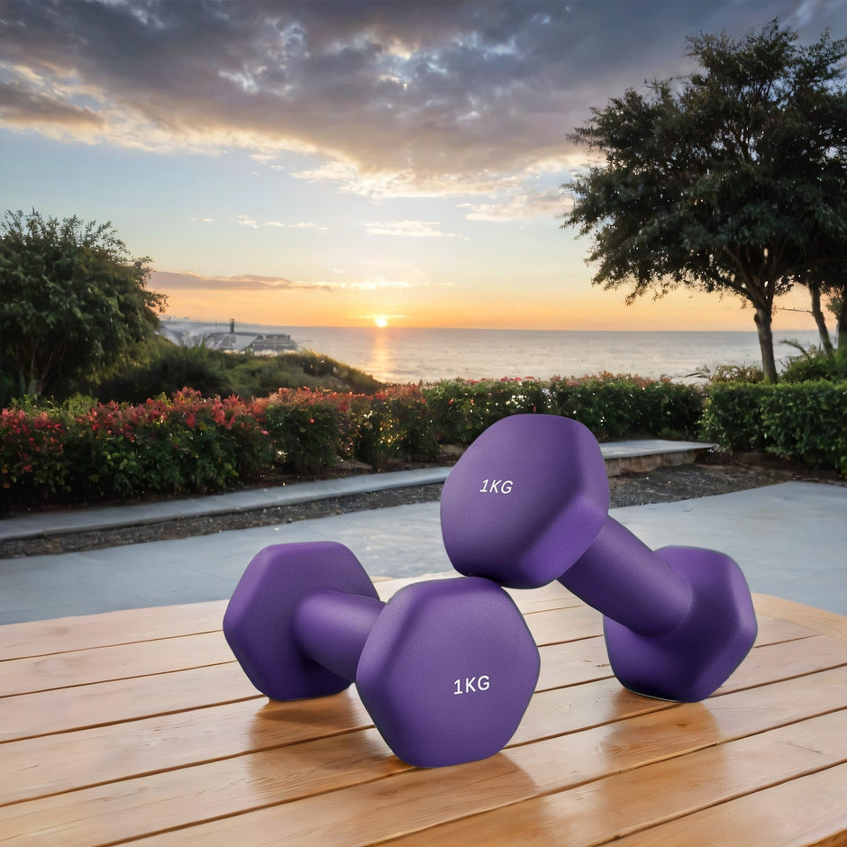 Set of 2 Hexagonal Dumbbells – Neoprene – Green – 2 kg Each for Home Workout