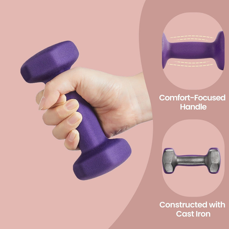 Set of 2 Hexagonal Dumbbells – Neoprene – Green – 2 kg Each for Home Workout