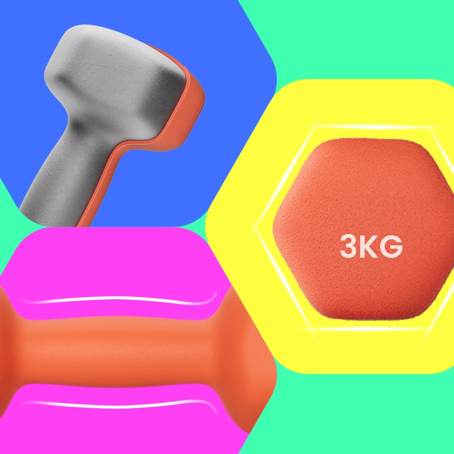 Set of 2 Hexagonal Neoprene Dumbbells – Green – 2 x 2 kg – Ideal for Home Workout and Fitness