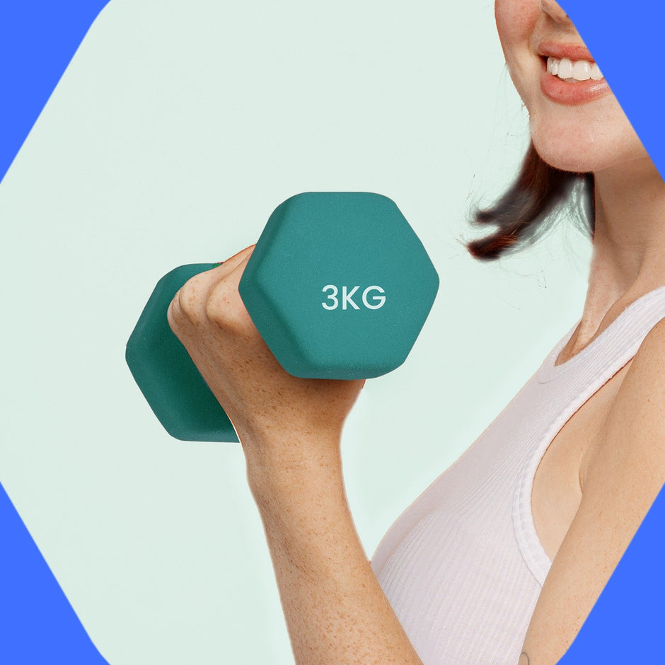 Set of 2 Hexagonal Neoprene Dumbbells – Green – 2 x 2 kg – Ideal for Home Workout and Fitness