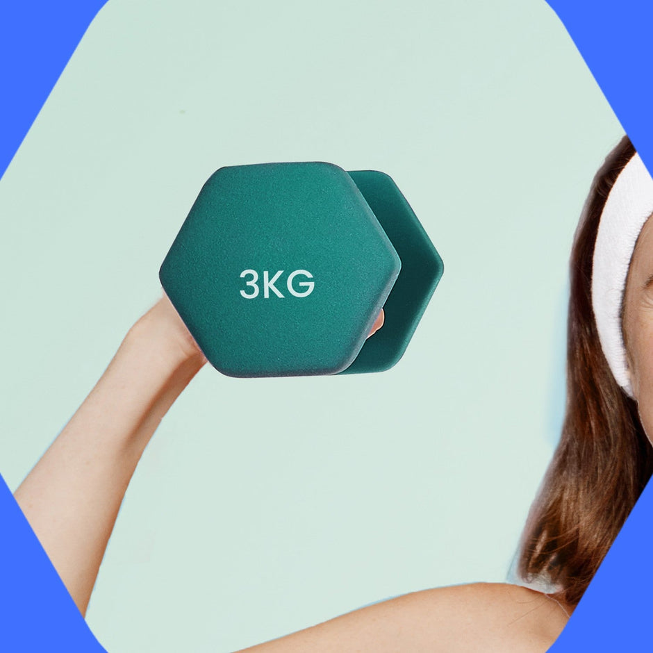 Set of 2 Hexagonal Neoprene Dumbbells – Green – 2 x 2 kg – Ideal for Home Workout and Fitness