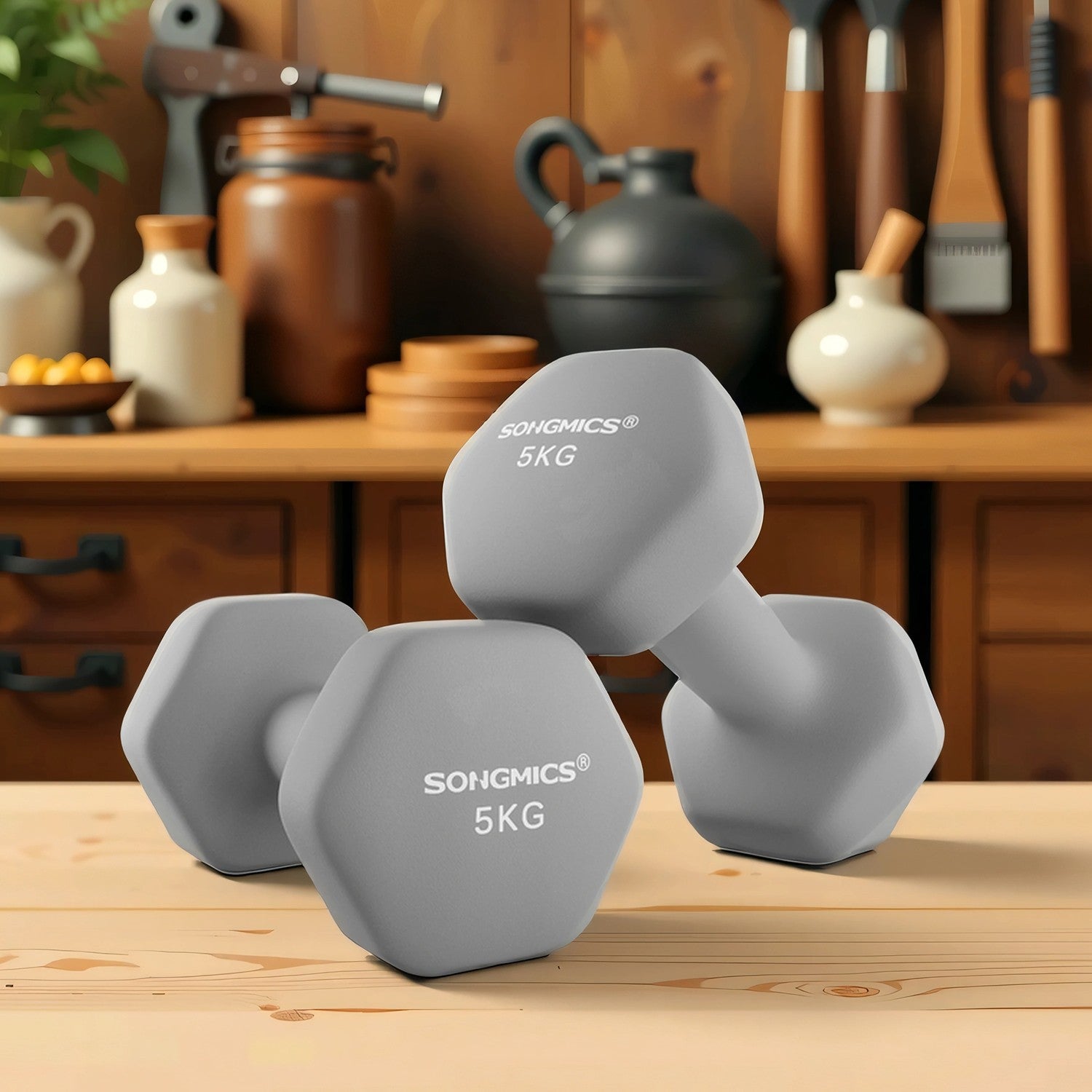 Set of 2 Hexagonal Dumbbells – Neoprene – Green – 2 x 2 kg for Home Workout
