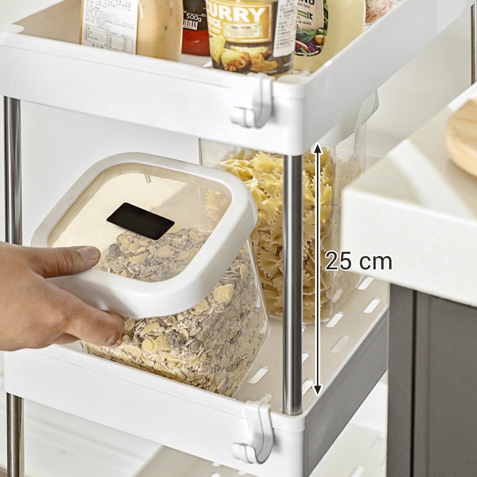 Storage Trolley – Metal – White – Rolling with 3 Baskets