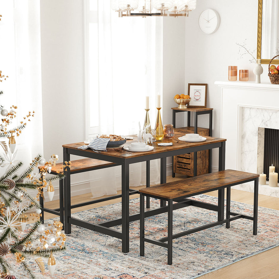 Indoor Benches – Metal – Rustic Brown – Set of 2, Industrial Style