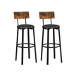 Set of 2 Bar Stools – PU Upholstered – Rustic Brown and Black – Industrial Style with Footrest