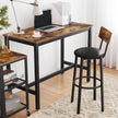 Set of 2 Bar Stools – PU Upholstered – Rustic Brown and Black – Industrial Style with Footrest