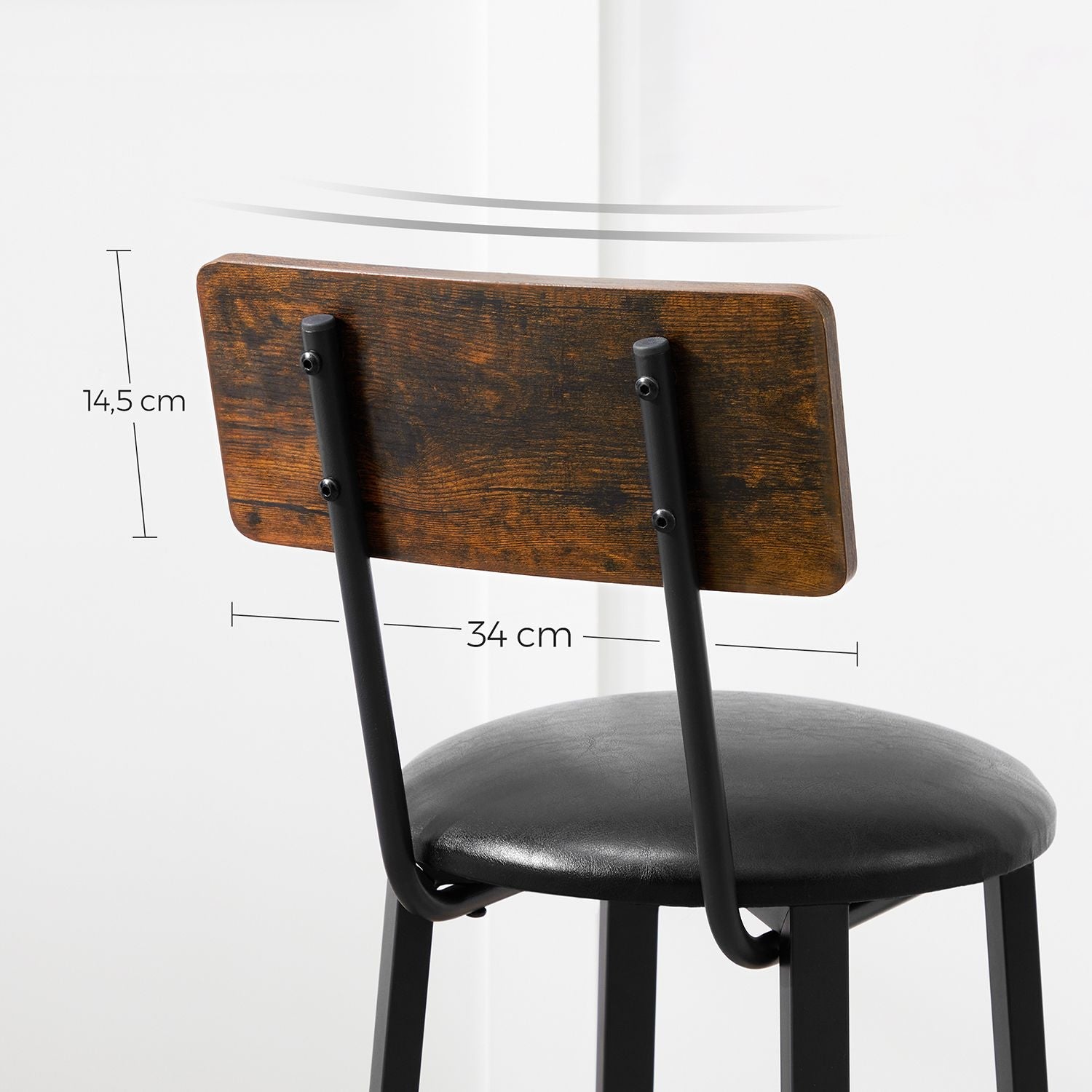 Set of 2 Bar Stools – PU Upholstered – Rustic Brown and Black – Industrial Style with Footrest