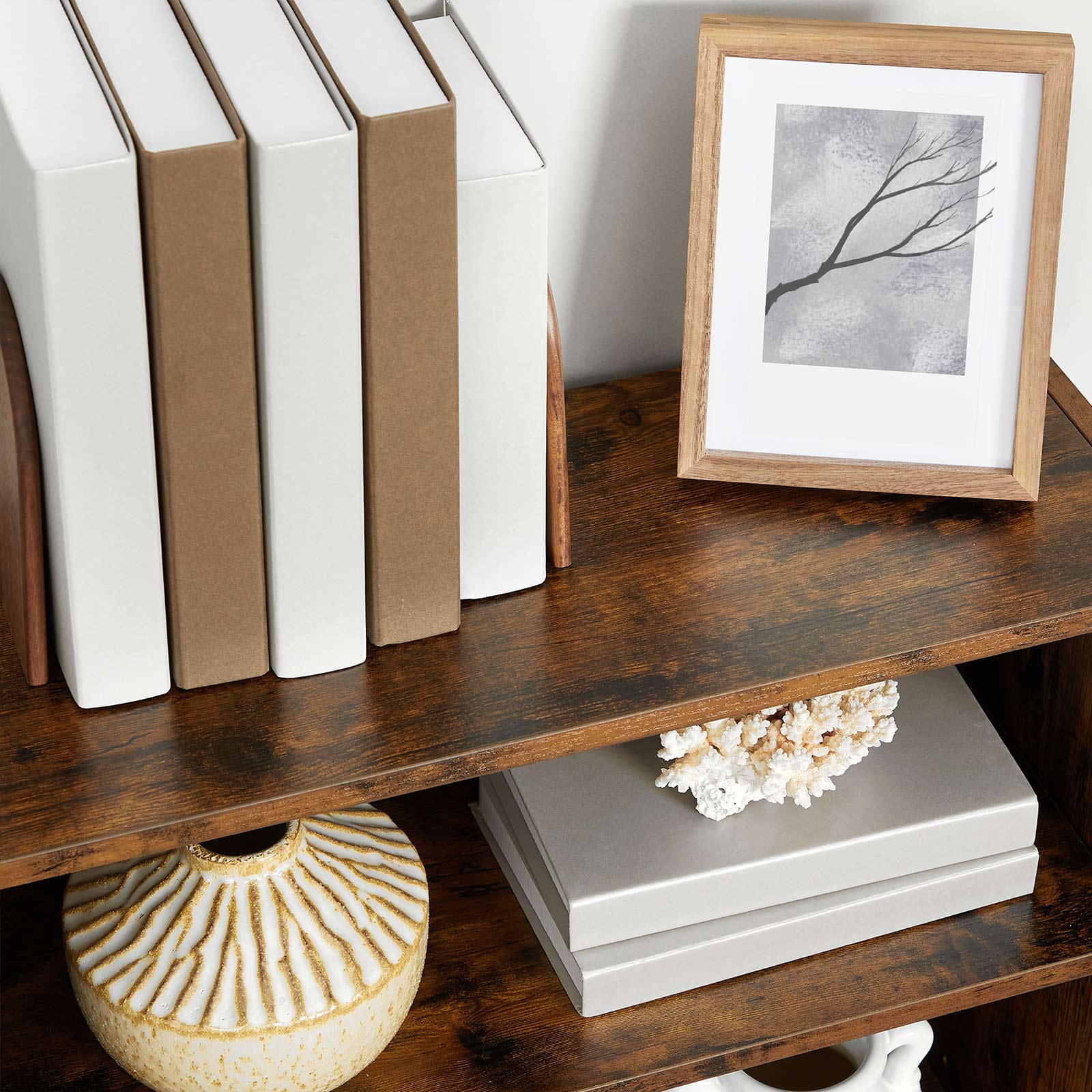 3-Tier Bookcase – Wood – Rustic Brown – Adjustable Shelves with Open Compartments