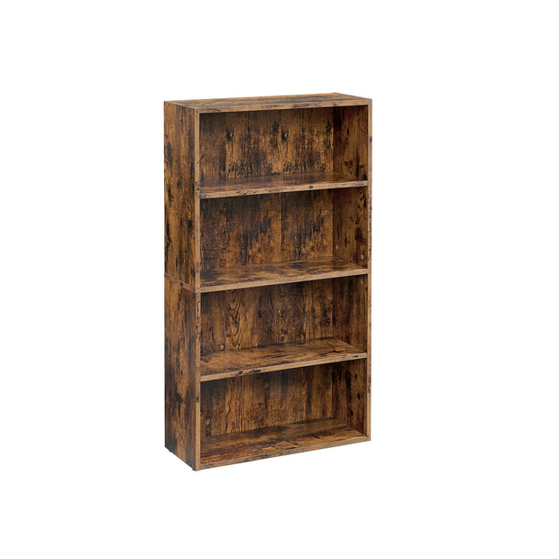 4-Tier Bookshelf – Engineered Wood – Rustic Brown – Adjustable Shelves and Open Compartments