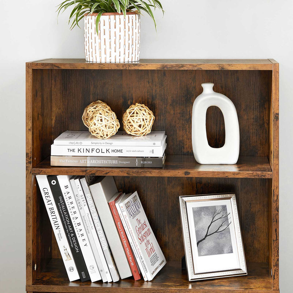4-Tier Bookshelf – Engineered Wood – Rustic Brown – Adjustable Shelves and Open Compartments