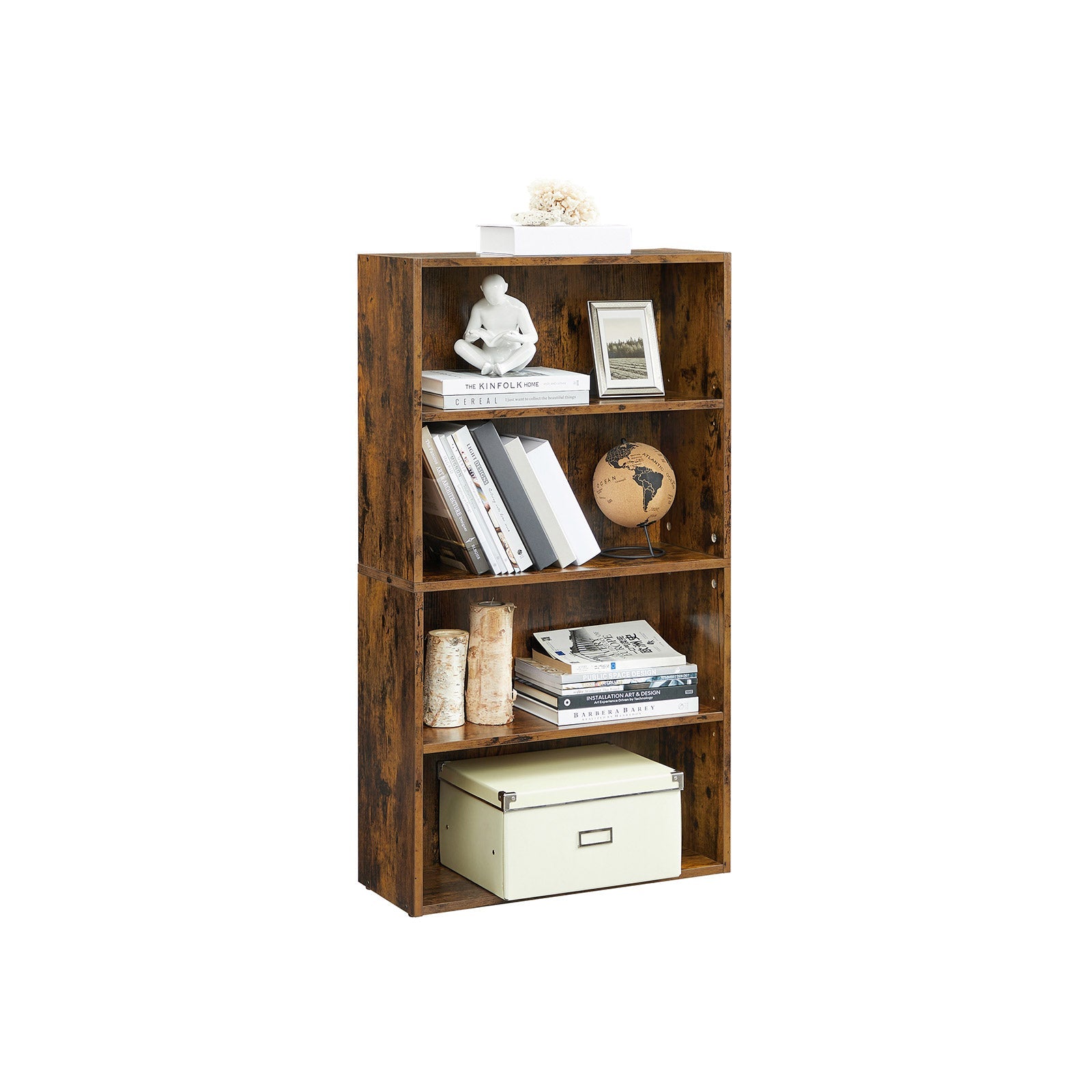 4-Tier Bookshelf – Engineered Wood – Rustic Brown – Adjustable Shelves and Open Compartments