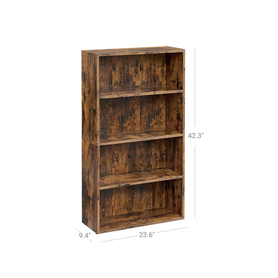 4-Tier Bookshelf – Engineered Wood – Rustic Brown – Adjustable Shelves and Open Compartments