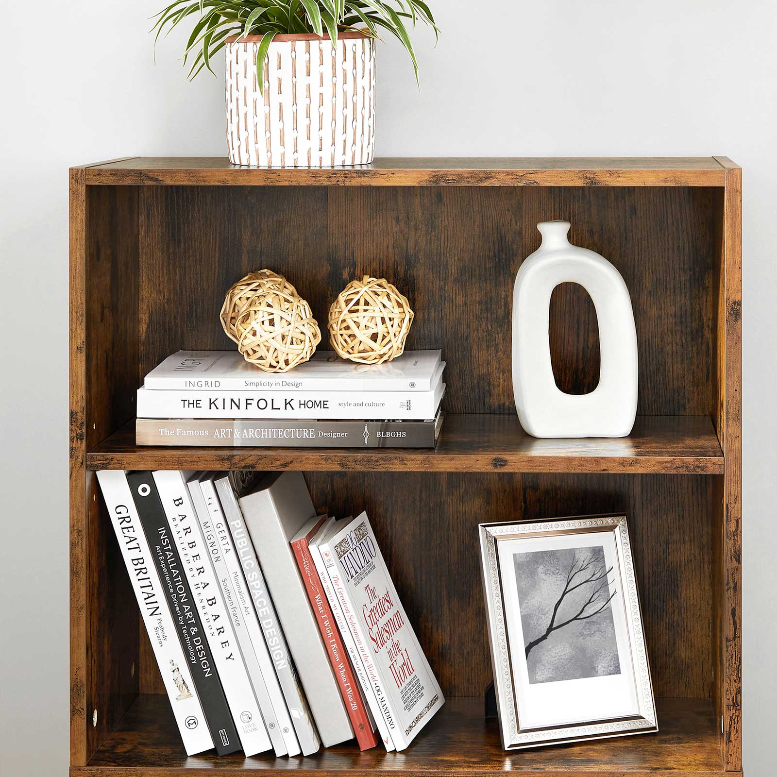 5-Tier Bookcase – Wood – Rustic Brown – Adjustable Storage Shelves