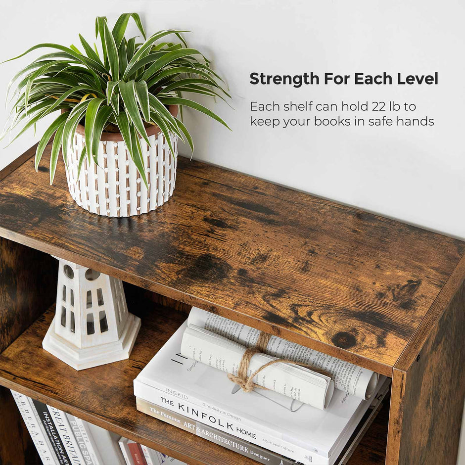 5-Tier Bookcase – Wood – Rustic Brown – Adjustable Storage Shelves
