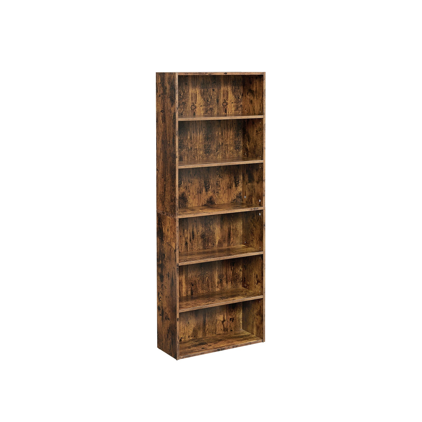 6-Tier Bookcase – Engineered Wood – Rustic Brown – Adjustable Storage Shelves