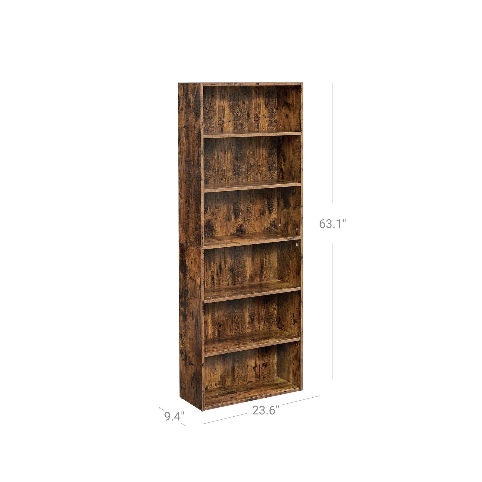 6-Tier Bookcase – Engineered Wood – Rustic Brown – Adjustable Storage Shelves