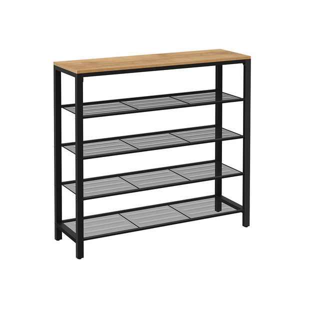 Shoe Rack – Steel – Greige and Black – 4 Mesh Shelves with Large Surface for Storage