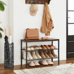 3-Tier Shoe Organizer – Metal and Wood – Rustic Brown and Black – Grid Shelves for Up to 6 Pairs