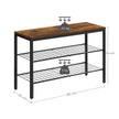 3-Tier Shoe Organizer – Metal and Wood – Rustic Brown and Black – Grid Shelves for Up to 6 Pairs