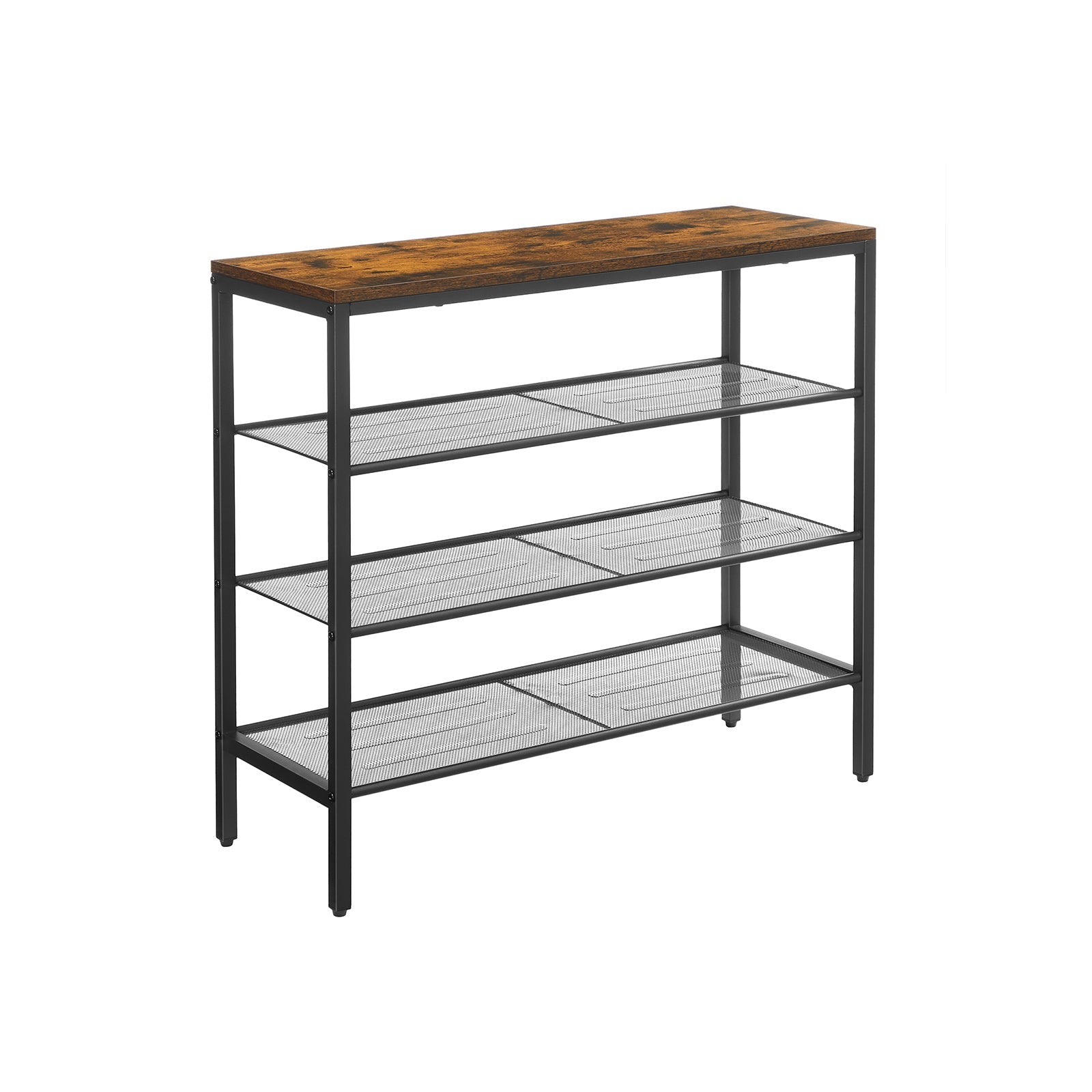 Shoe Rack – Steel – Rustic Brown and Black – 4-Tier with Mesh Shelves, Holds 9 Pairs