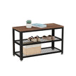 Shoe Bench – Steel Frame – Hazelnut Brown and Black – 3-Tier Storage with Seat and Shelf