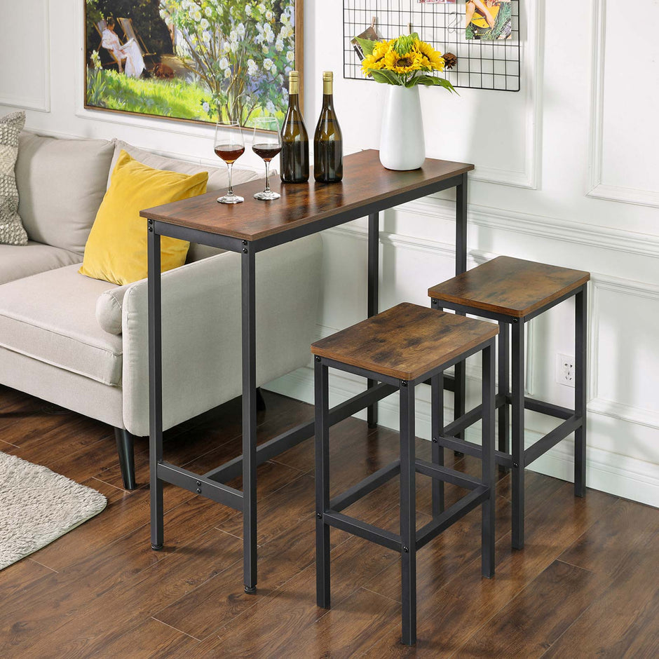 Narrow Rectangular Bar Table – Metal – Rustic Brown and Black – Industrial Design, Easy Assembly