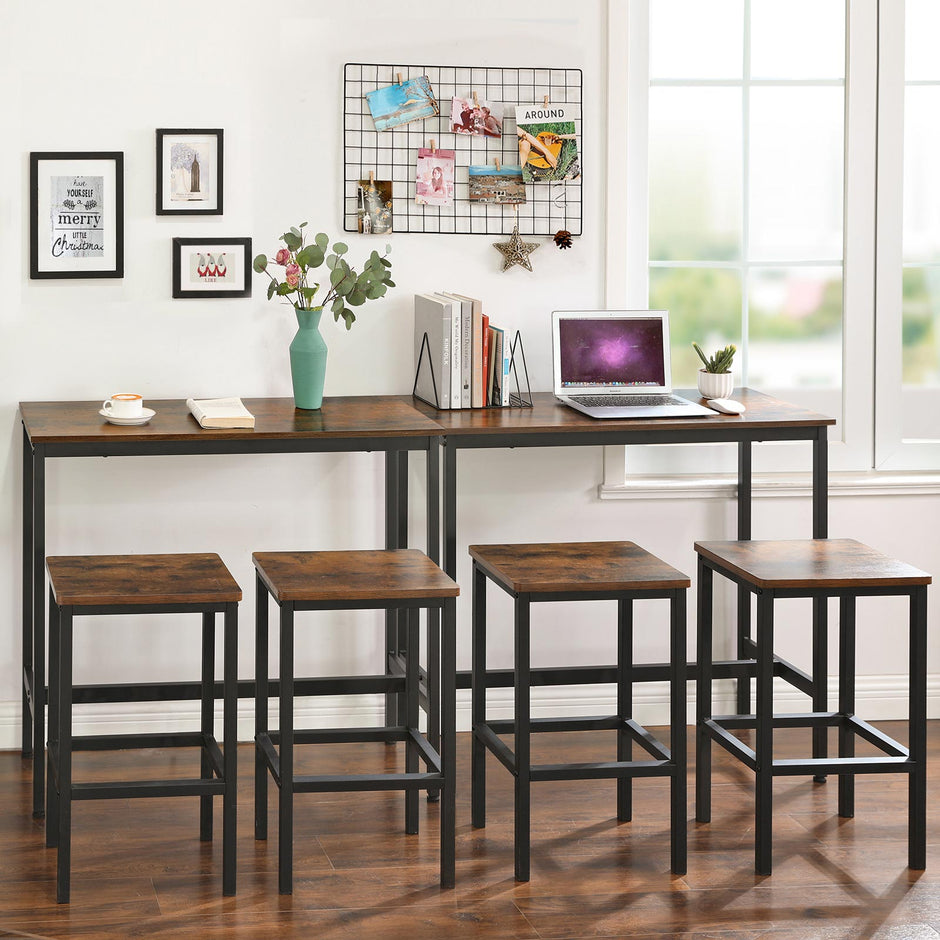Narrow Rectangular Bar Table – Metal – Rustic Brown and Black – Industrial Design, Easy Assembly