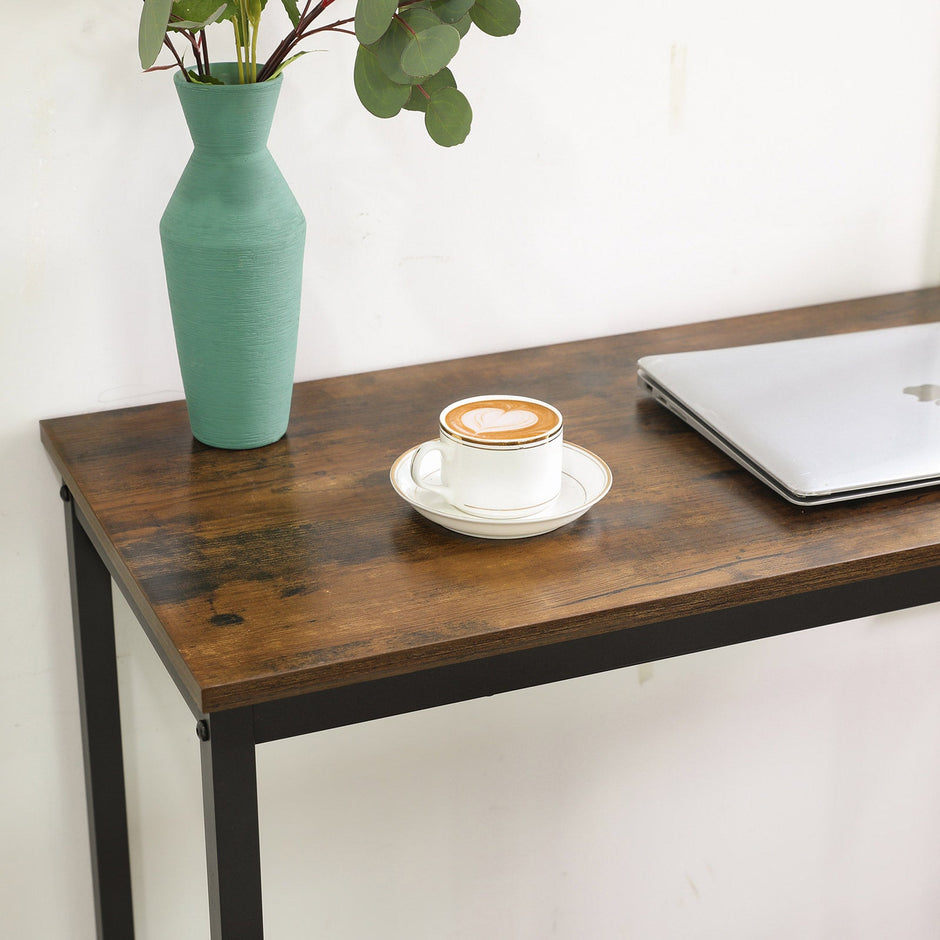 Narrow Rectangular Bar Table – Metal – Rustic Brown and Black – Industrial Design, Easy Assembly