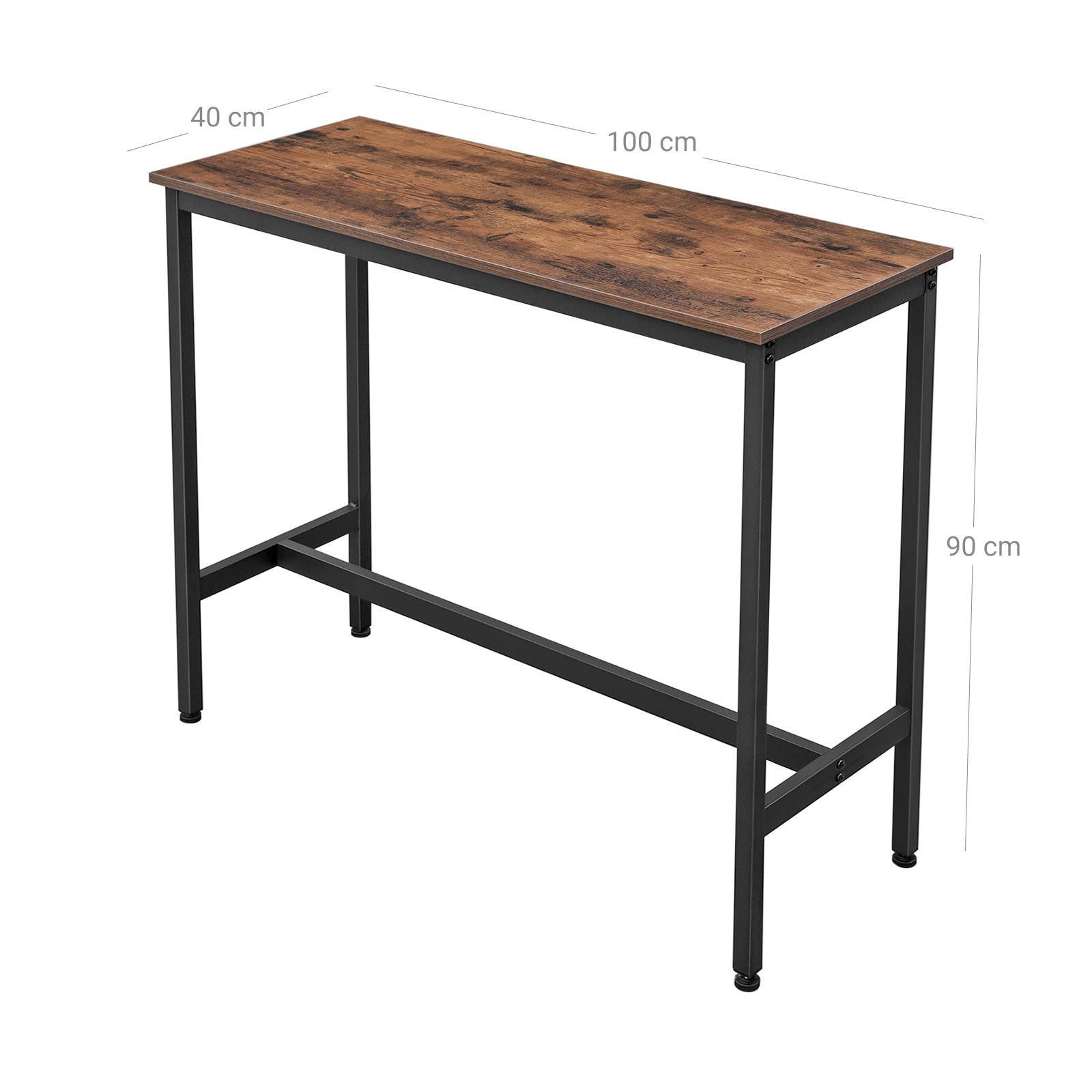 Narrow Rectangular Bar Table – Metal – Rustic Brown and Black – Industrial Design, Easy Assembly