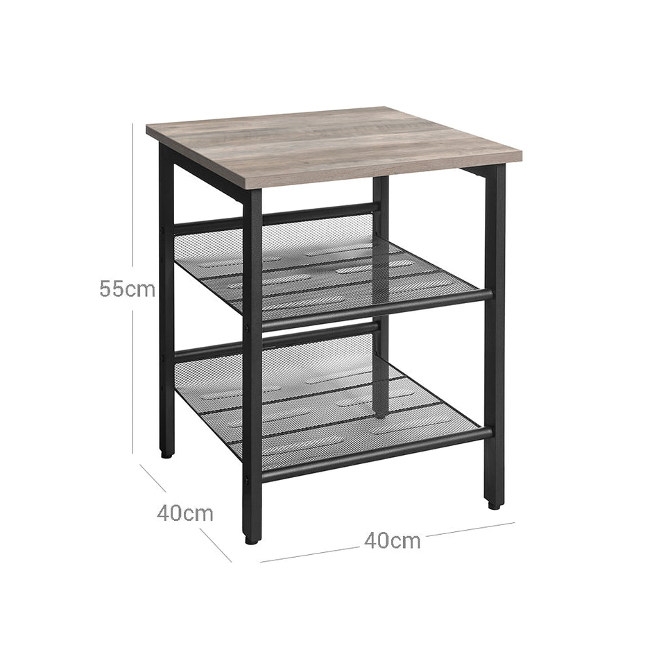 Nightstand Set – Steel Frame – Greige and Black – Adjustable Mesh Shelves