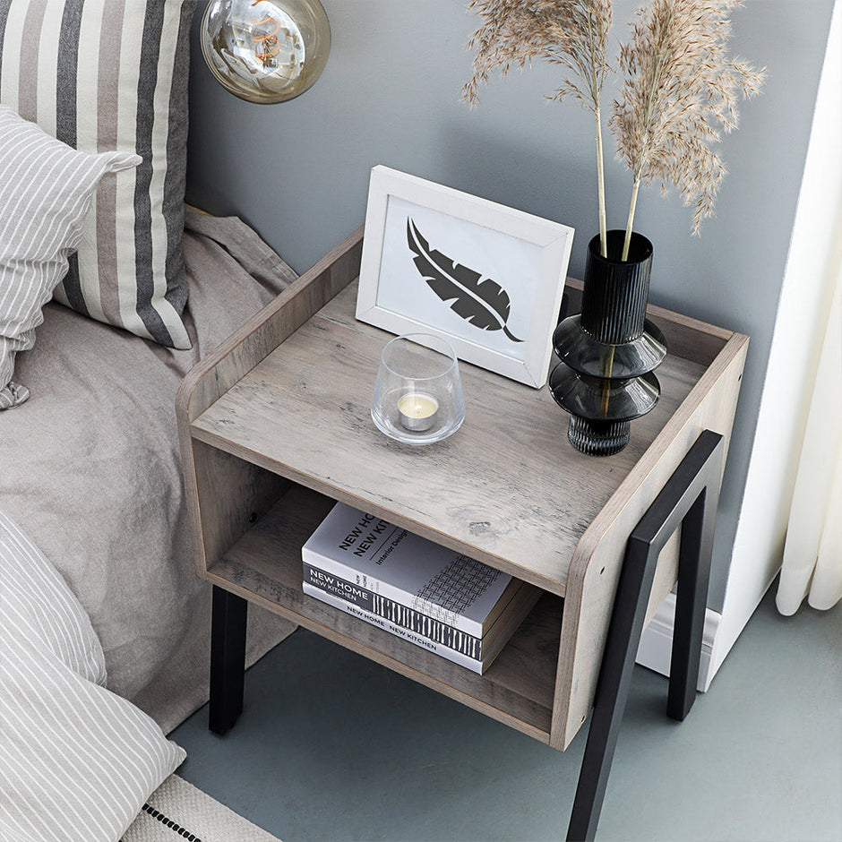 Stackable End Table – Steel – Greige and Black – Open Storage Compartment, Retro Rustic Chic Design