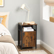 Side Table – Wood – Rustic Brown and Black – Open Shelf and Storage Cabinet