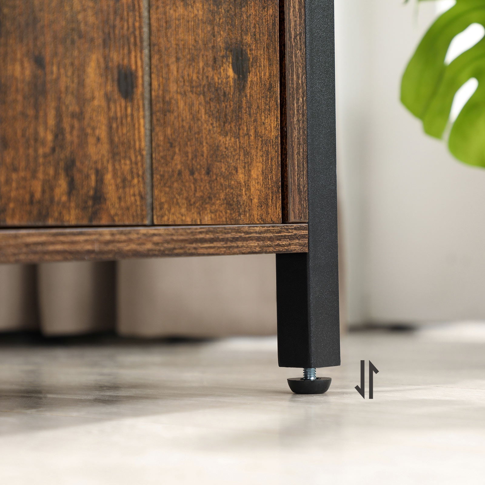 Side Table – Wood – Rustic Brown and Black – Open Shelf and Storage Cabinet