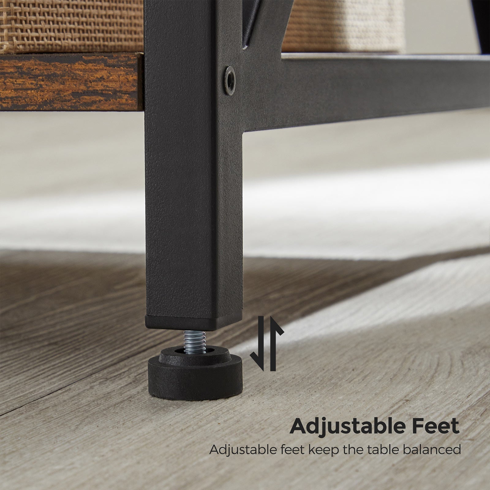 Side Table – Wood and Steel – Rustic Brown and Black – X-Shape Frame with 2 Storage Shelves