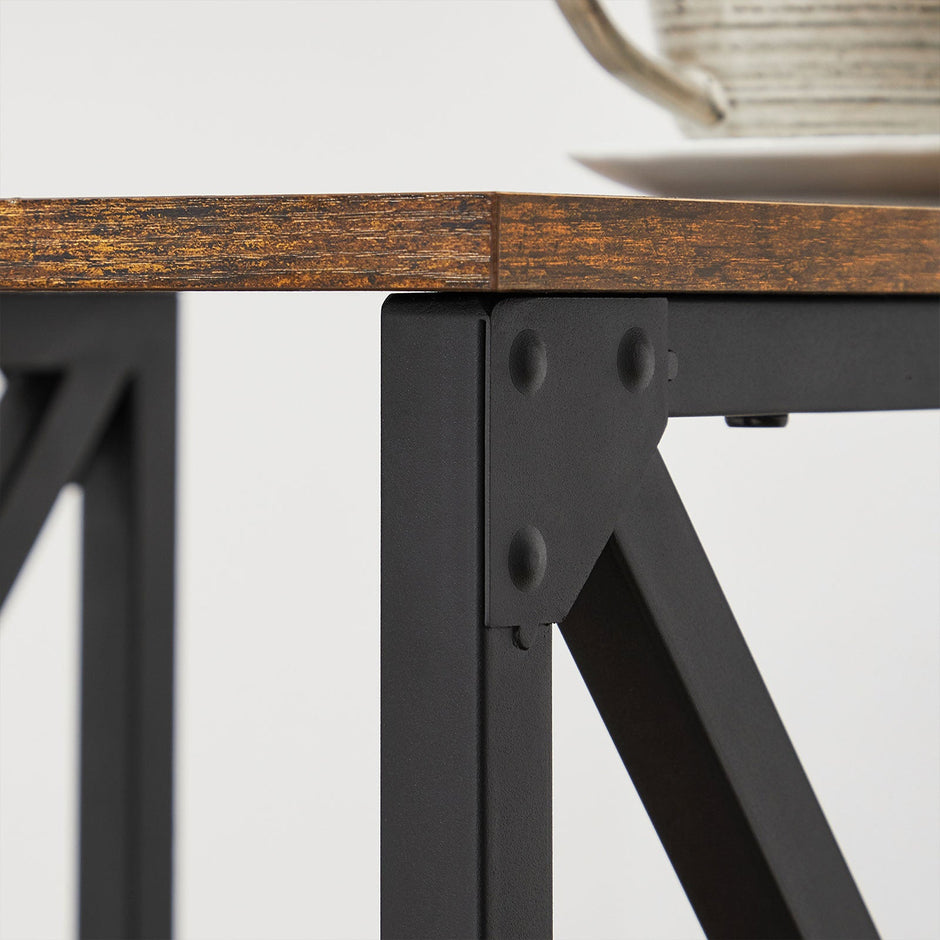Side Table – Wood and Steel – Rustic Brown and Black – X-Shape Frame with 2 Storage Shelves