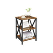 Side Table – Wood and Steel – Rustic Brown and Black – X-Shape Frame with 2 Storage Shelves