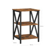 Side Table – Wood and Steel – Rustic Brown and Black – X-Shape Frame with 2 Storage Shelves