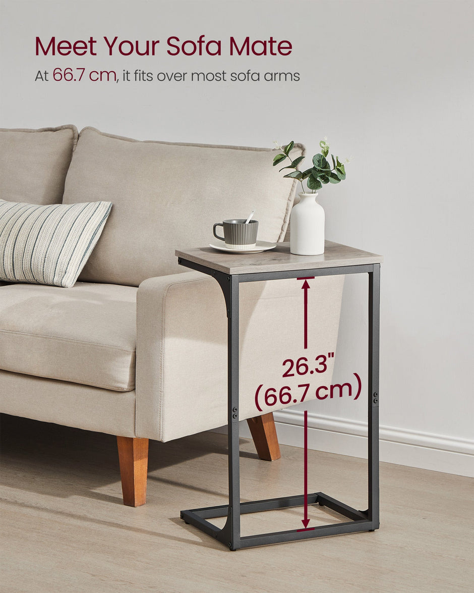C-Shaped Side Tables Set of 2 – Metal Frame – Heather Greige and Ink Black – Industrial Design