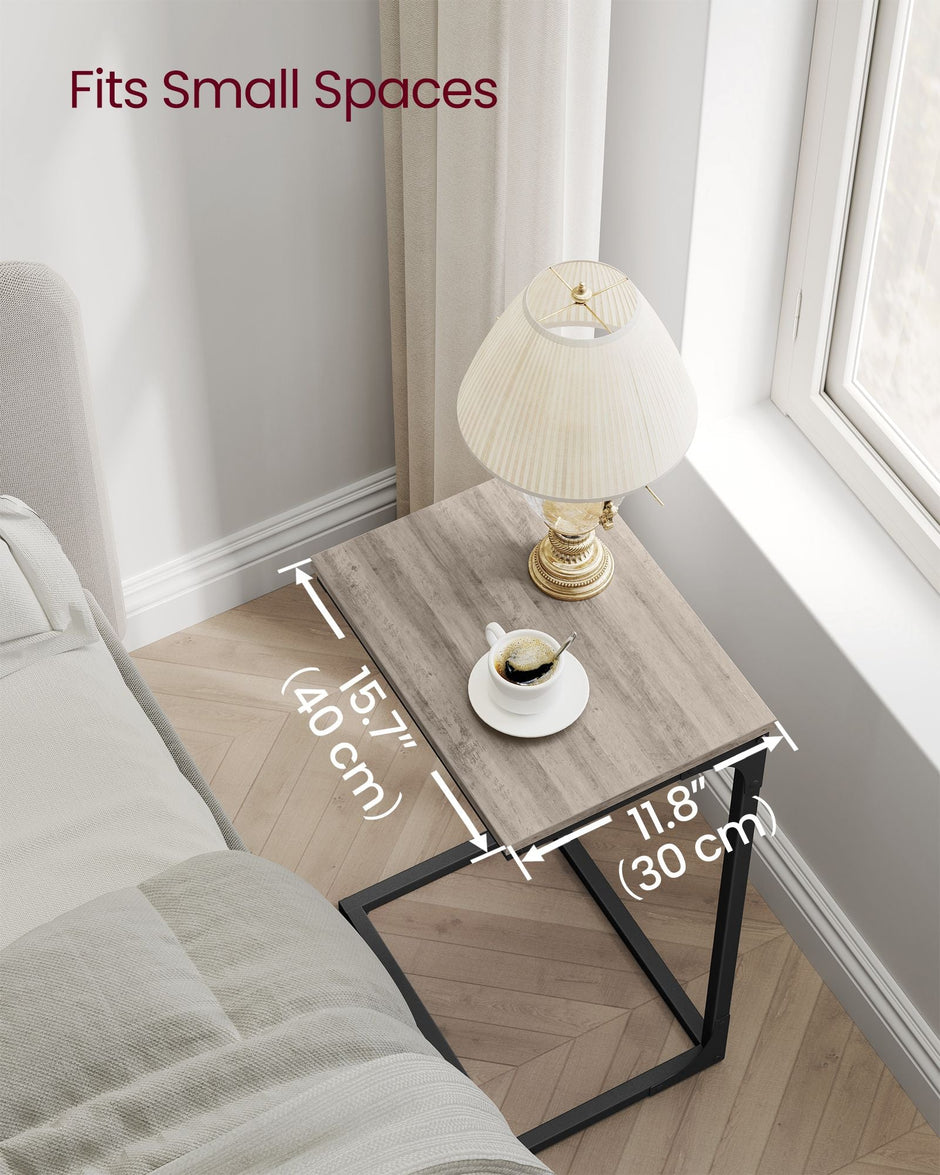 C-Shaped Side Tables Set of 2 – Metal Frame – Heather Greige and Ink Black – Industrial Design
