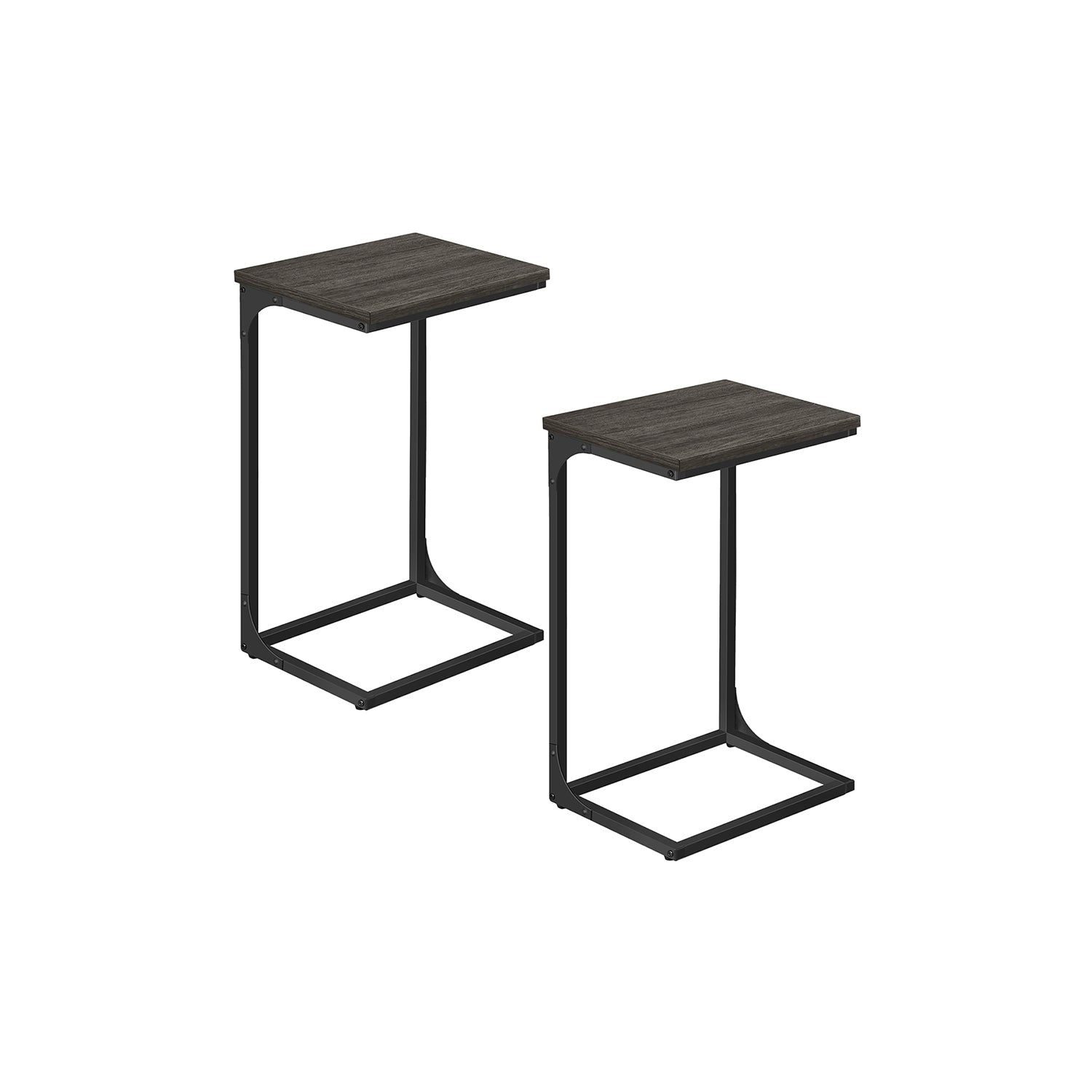 C-Shaped Side Tables Set of 2 – Grey Oak and Ink Black – Industrial Metal Frame