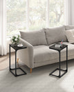 C-Shaped Side Tables Set of 2 – Grey Oak and Ink Black – Industrial Metal Frame