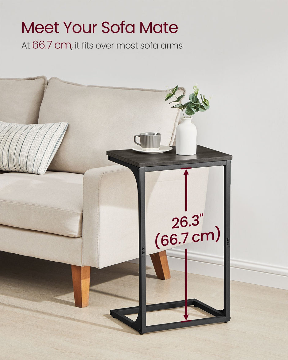 C-Shaped Side Tables Set of 2 – Grey Oak and Ink Black – Industrial Metal Frame