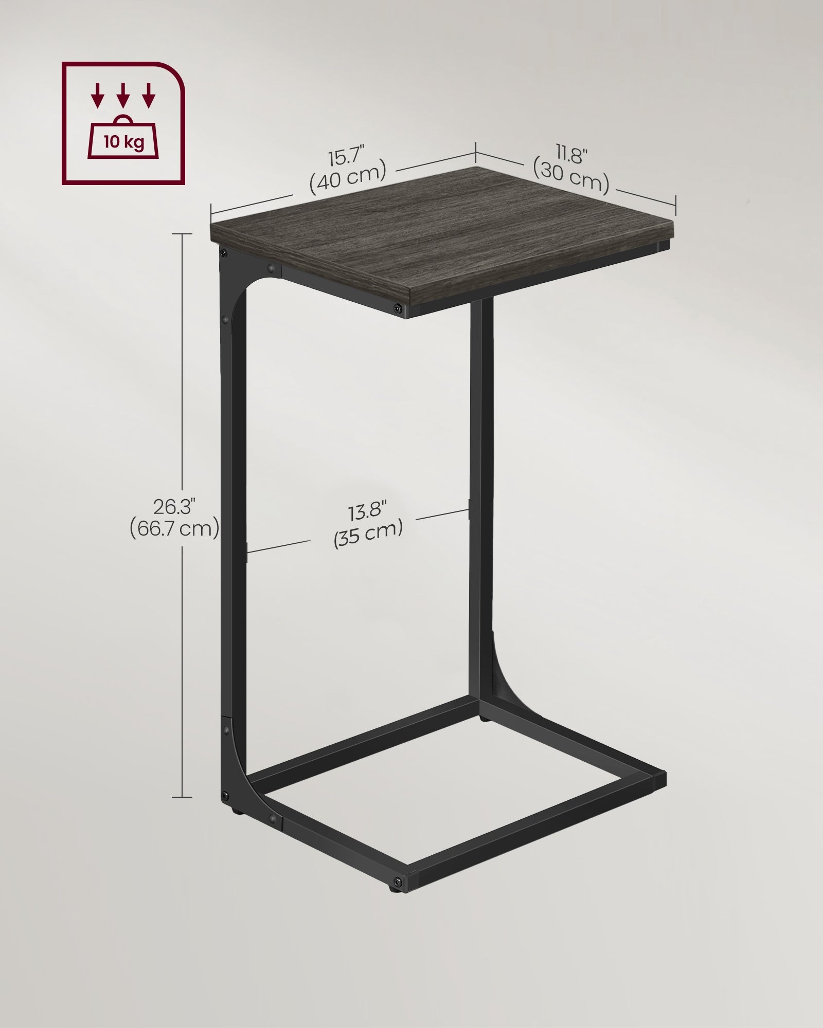 C-Shaped Side Tables Set of 2 – Grey Oak and Ink Black – Industrial Metal Frame