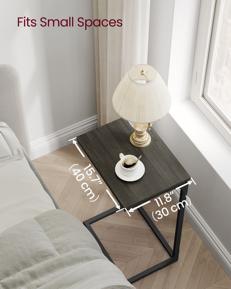 C-Shaped Side Tables Set of 2 – Grey Oak and Ink Black – Industrial Metal Frame