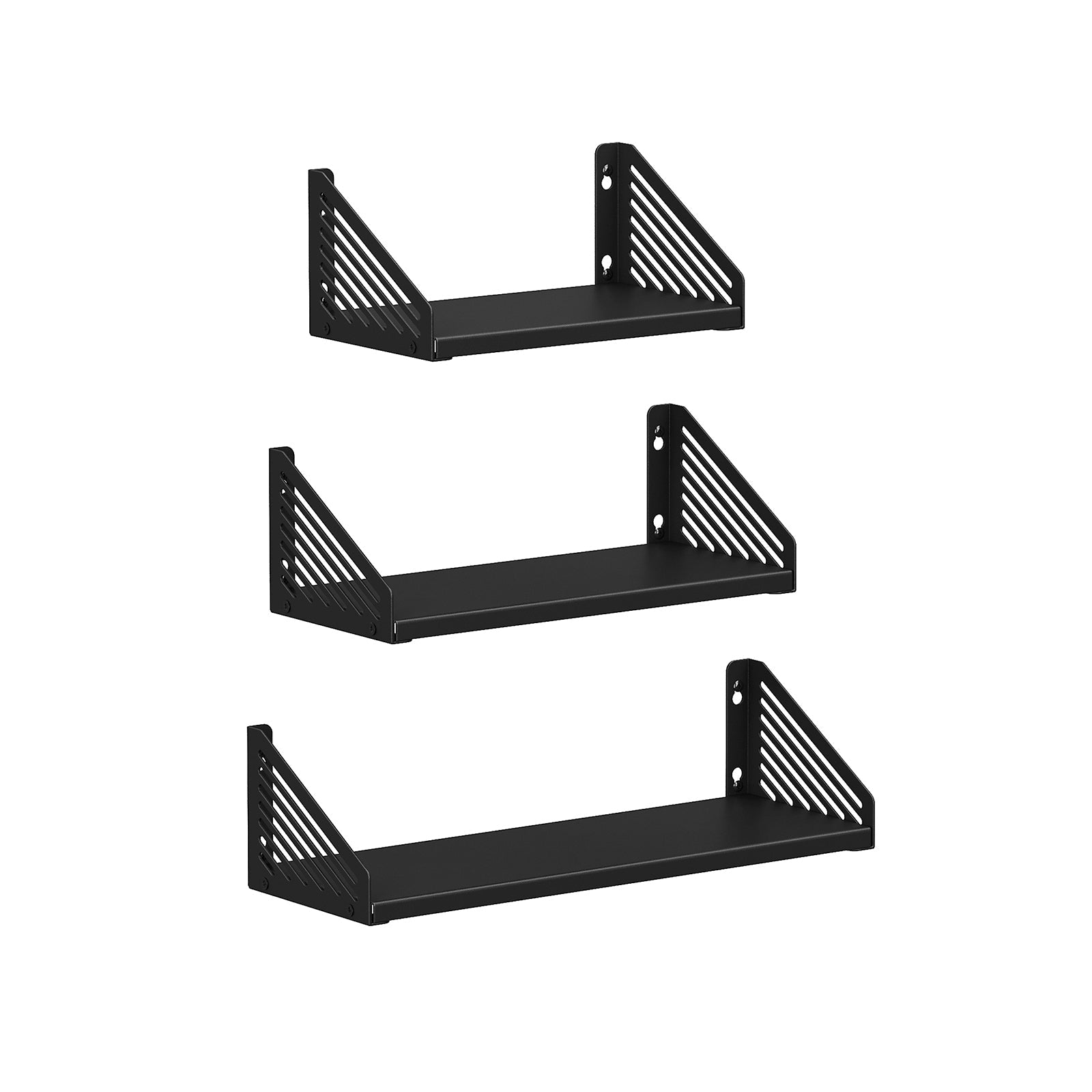Metal Wall-Mounted Floating Shelves – Black – Set of 3 for Trinkets and Decorations