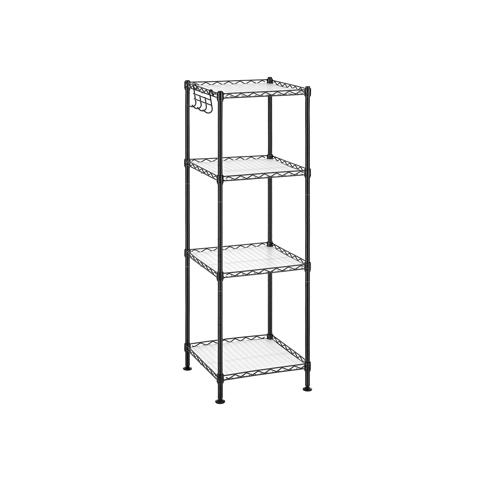 4-Tier Bathroom Shelf – Metal – Black – Space-Saving Design with Removable Hooks